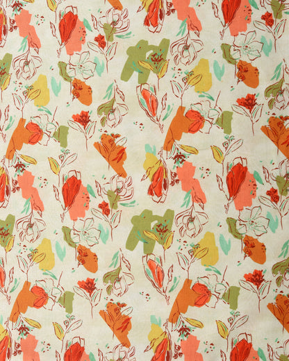 Wheat Floral Abstract & Stripes Linen Slub Printed Combo Set (Top & Bottom 2.5 Meters Each)