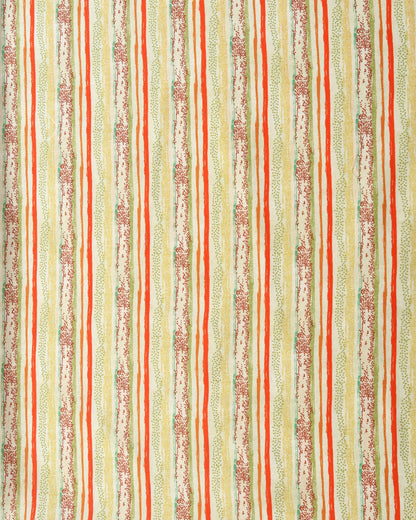 Wheat Floral Abstract & Stripes Linen Slub Printed Combo Set (Top & Bottom 2.5 Meters Each)