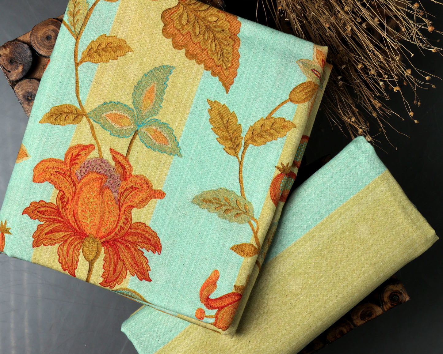 Leafsong Elegance Handloom Cotton Combo Set (Top & Bottom 2.5 Meters Each)