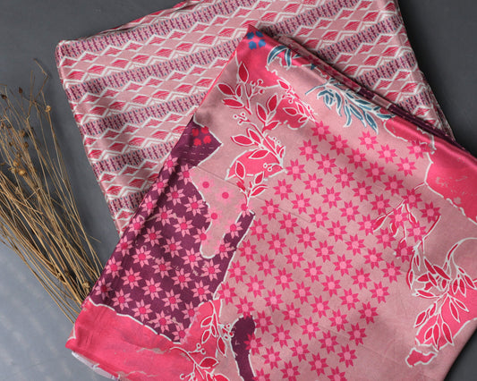 Subtle Peach Tones With Artistic Flair Natural Crepe Combo Set ( Top & Bottom 2.5 Meters Each)