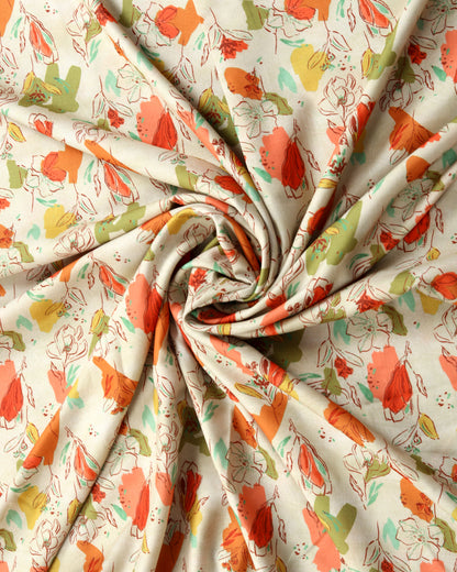 Wheat Floral Abstract & Stripes Linen Slub Printed Combo Set (Top & Bottom 2.5 Meters Each)