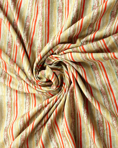 Wheat Floral Abstract & Stripes Linen Slub Printed Combo Set (Top & Bottom 2.5 Meters Each)