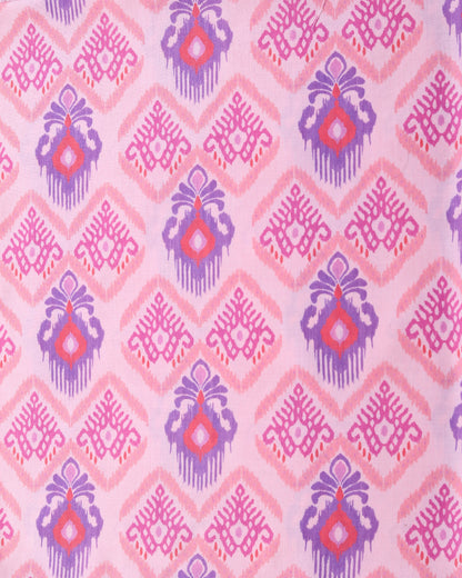 Pink Ikkat Stripes Linen Slub Printed Combo Set (Top & Bottom 2.5 Meters Each)