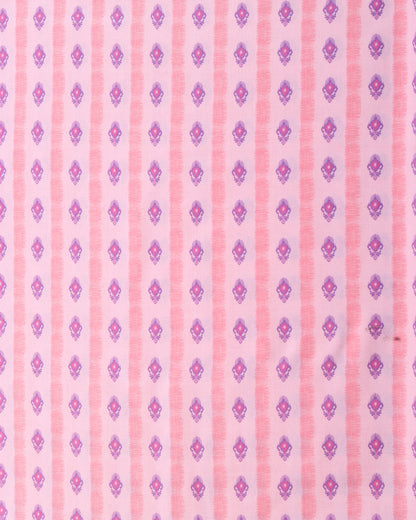 Pink Ikkat Stripes Linen Slub Printed Combo Set (Top & Bottom 2.5 Meters Each)
