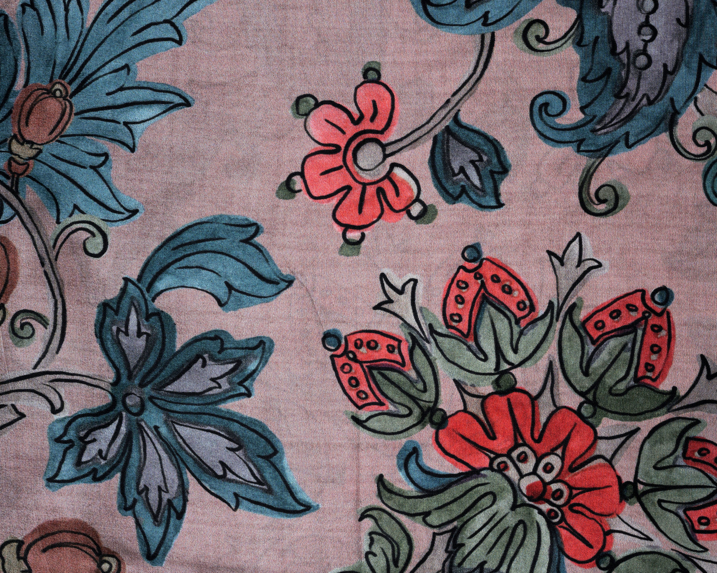 Heritage Floral Fusion Teal & Blush Color Pure Natural Crepe Combo (2 Qty & Length : 2.5 Meters Each)