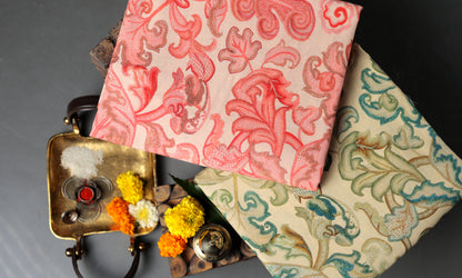 Elegance in Every Thread Handwoven Floral Print with Traditional Ritual Accents Combo Set (2 Qty & Length : 2.5 Meters Each)