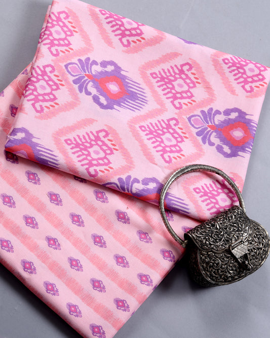 Pink Ikkat Stripes Magic Slub Printed Combo Set (Top & Bottom 2.5 Meters Each)