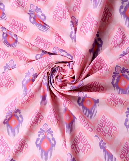 Pink Ikkat Stripes Linen Slub Printed Combo Set (Top & Bottom 2.5 Meters Each)