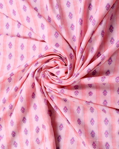 Pink Ikkat Stripes Linen Slub Printed Combo Set (Top & Bottom 2.5 Meters Each)