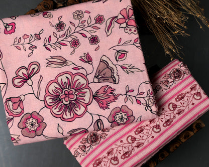 Rosy Reverie Pure Handloom Cotton Combo Set (Top & Bottom 2.5 Meters Each)