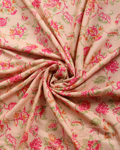 Peach Floral & Motif Linen Slub Printed Combo Set (Top & Bottom 2.5 Meters Each)
