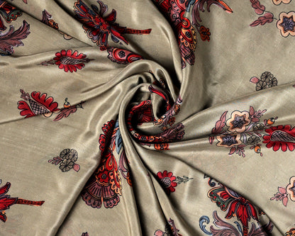 Gulrang Elegance Beige Bloom & Haritage Motifs Natural Crepe Combo Set ( Top & Bottom 2.5 Meters Each)