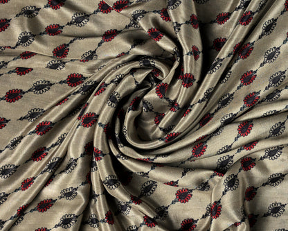 Gulrang Elegance Beige Bloom & Haritage Motifs Natural Crepe Combo Set ( Top & Bottom 2.5 Meters Each)