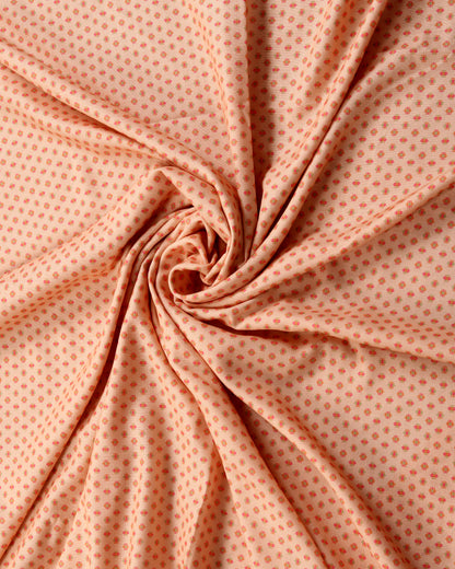 Peach Floral & Motif Linen Slub Printed Combo Set (Top & Bottom 2.5 Meters Each)