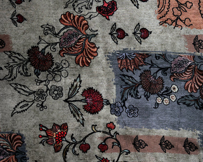 Rose Dust Botanical Charm With Soft Stripes Natural Crepe Combo Set ( Top & Bottom 2.5 Meters Each)