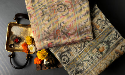 Floral Harmony Elegance in Pastel Hues Tabby Stripes Combo Set (2 Qty & Length : 2.5 Meters Each)