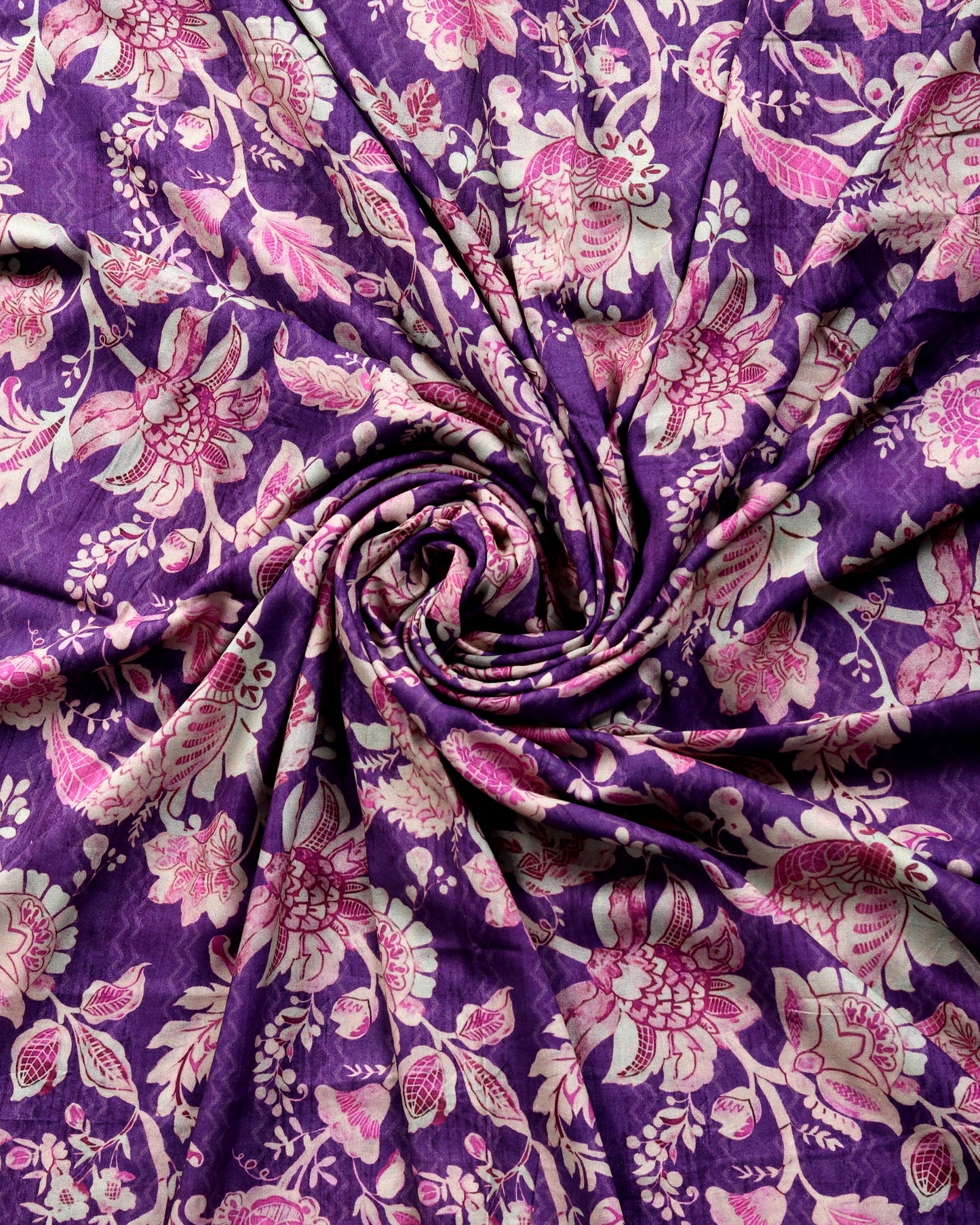 Purple Flora & Plain Muslin Printed Combo Set ( Top & Bottom 2.5 Meters Each)