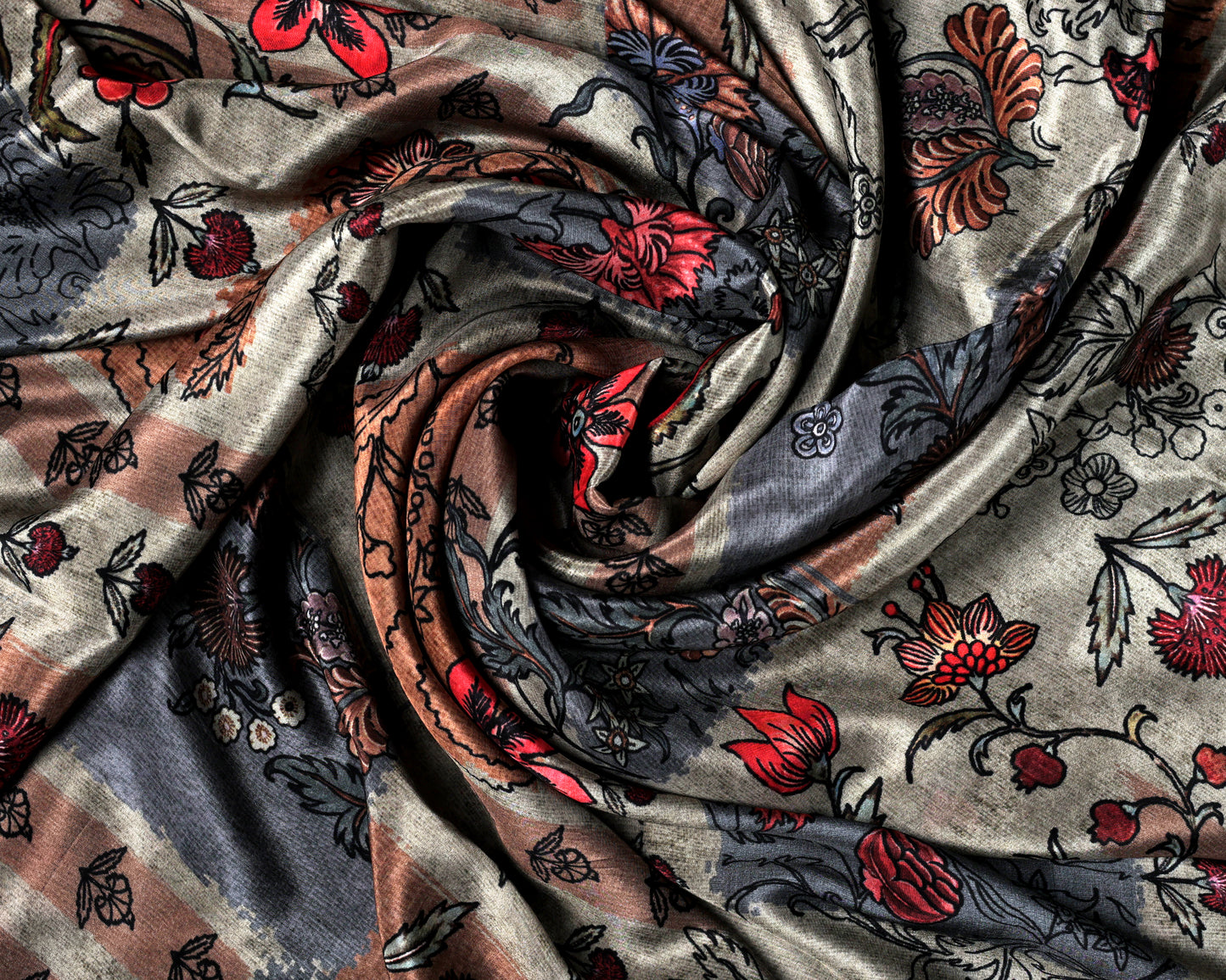 Rose Dust Botanical Charm With Soft Stripes Natural Crepe Combo Set ( Top & Bottom 2.5 Meters Each)