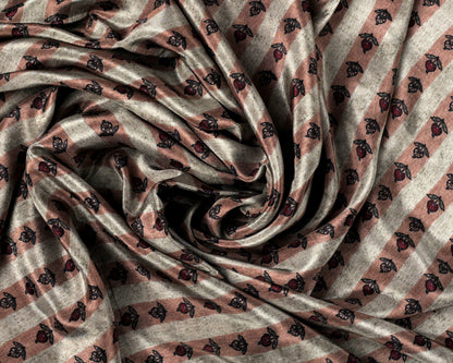 Rose Dust Botanical Charm With Soft Stripes Natural Crepe Combo Set ( Top & Bottom 2.5 Meters Each)