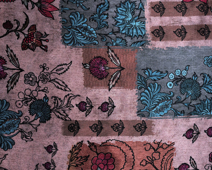 Vintage Rosewood Floral Patch & Striped Blossom Natural Crepe Combo Set ( Top & Bottom 2.5 Meters Each)