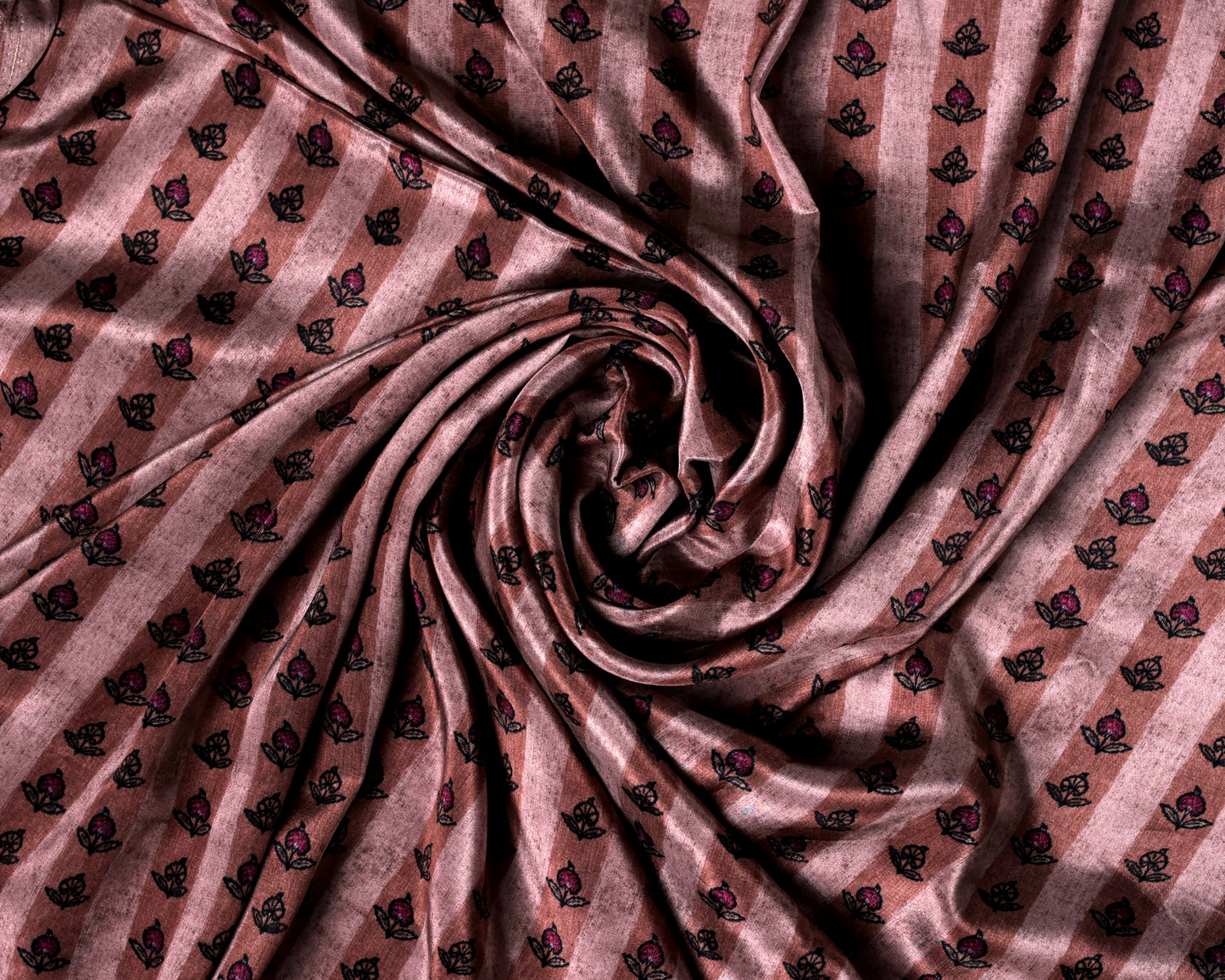 Vintage Rosewood Floral Patch & Striped Blossom Natural Crepe Combo Set ( Top & Bottom 2.5 Meters Each)