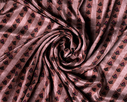 Vintage Rosewood Floral Patch & Striped Blossom Natural Crepe Combo Set ( Top & Bottom 2.5 Meters Each)