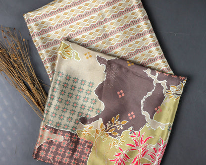 Subtle Earth Tones With Artistic Flair Natural Crepe Combo Set ( Top & Bottom 2.5 Meters Each)