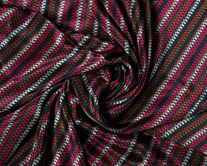 Red & Black Artistic Paisley And Contrast Stripes Natural Crepe Combo Set ( Top & Bottom 2.5 Meters Each)