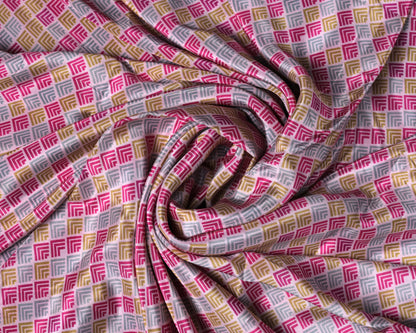 Artistic Floral Top With Pink Prism Bottom Natural Crepe Combo Set ( Top & Bottom 2.5 Meters Each)