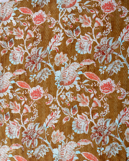 Dark Goldenrod Floral & Chevron Muslin Printed Combo Set ( Top & Bottom 2.5 Meters Each)