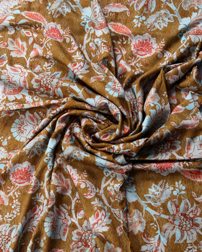 Dark Goldenrod Floral & Chevron Muslin Printed Combo Set ( Top & Bottom 2.5 Meters Each)