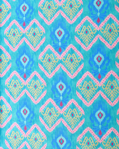 Aqua Ikkat Stripes Linen Slub Printed Combo Set (Top & Bottom 2.5 Meters Each)