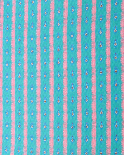 Aqua Ikkat Stripes Linen Slub Printed Combo Set (Top & Bottom 2.5 Meters Each)
