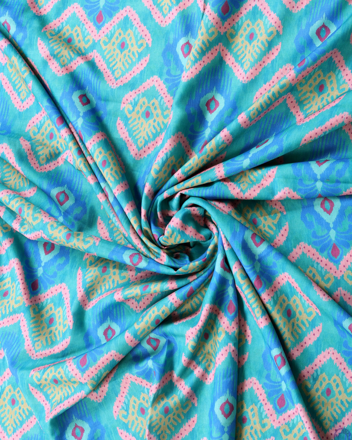 Aqua Ikkat Stripes Magic Slub Printed Combo Set (Top & Bottom 2.5 Meters Each)