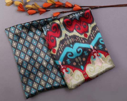Ikkat Gajji Silk Combo Set ( Top & Bottom 2.5 Meters Each)