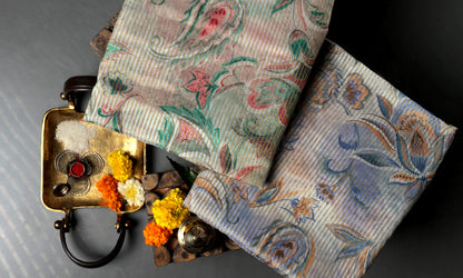 Floral Harmony Elegance in Pastel Hues Tabby Stripes Combo Set (2 Qty & Length : 2.5 Meters Each)