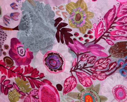 Artistic Floral Top With Pink Prism Bottom Natural Crepe Combo Set ( Top & Bottom 2.5 Meters Each)