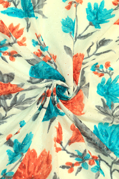 Pure Cotton Schiffli Printed Fabric