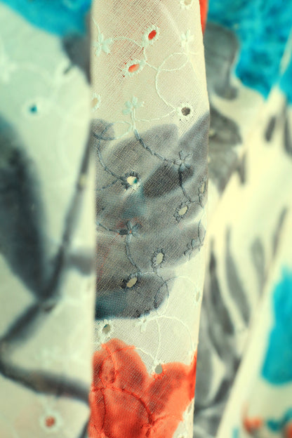 Pure Cotton Schiffli Printed Fabric