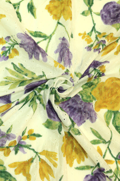 Pure Cotton Schiffli Printed Fabric