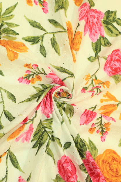 Pure Cotton Schiffli Printed Fabric