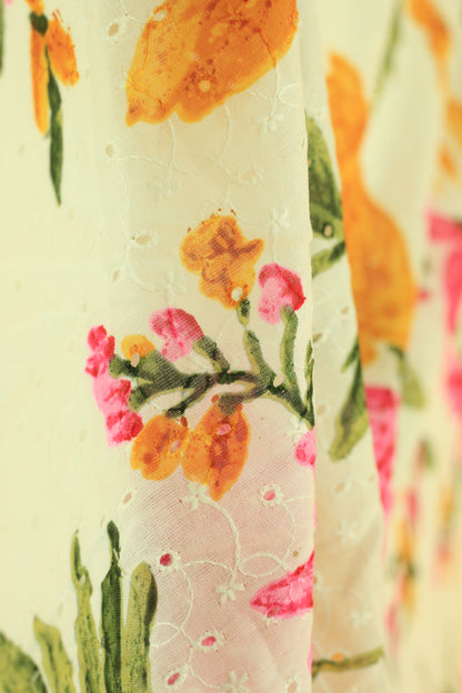 Pure Cotton Schiffli Printed Fabric