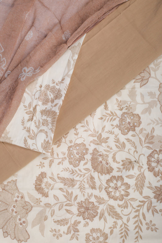 Sandstone Elegance Beige Floral Print Unstitched Suit Set