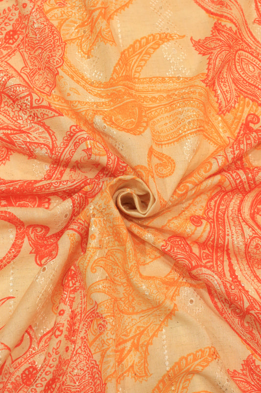 Handloom Digital Printed Embroidered Fabric