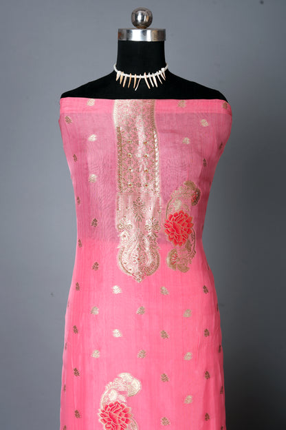 Baby Pink Organaza Jacquard Unstitched Suit Set