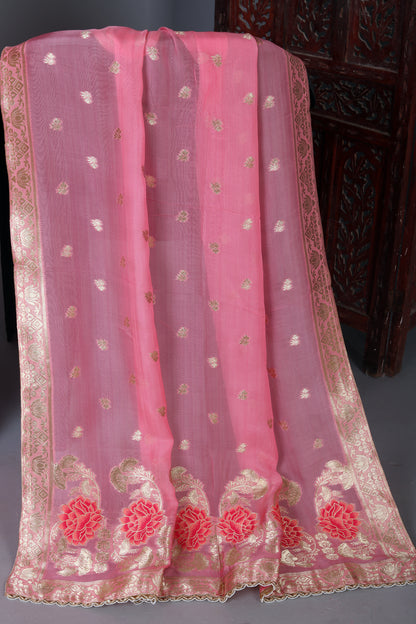 Baby Pink Organaza Jacquard Unstitched Suit Set
