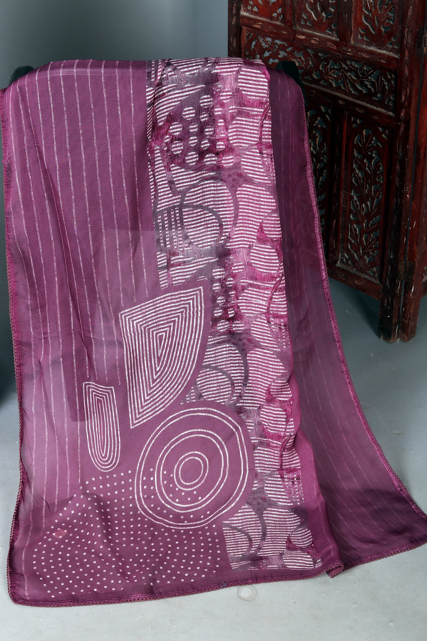 White & Wine Purple Pure Muslin Unstitched Suit Set With Organza Dupatta