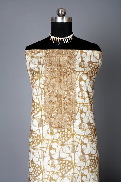 Mustard Color Pure Muslin Unstitched Suit Set With Organza Dupatta