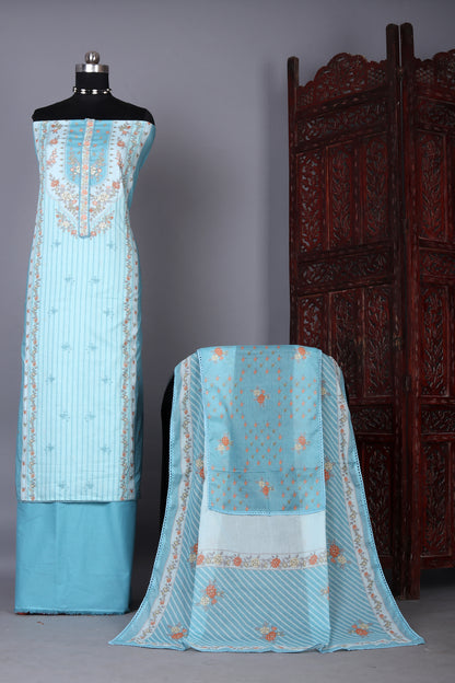 Blue Breeze Floral Digital Printed Unstitched Suit Set