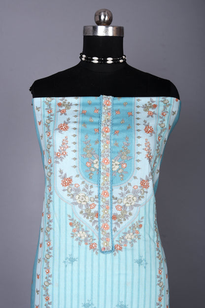 Blue Breeze Floral Digital Printed Unstitched Suit Set